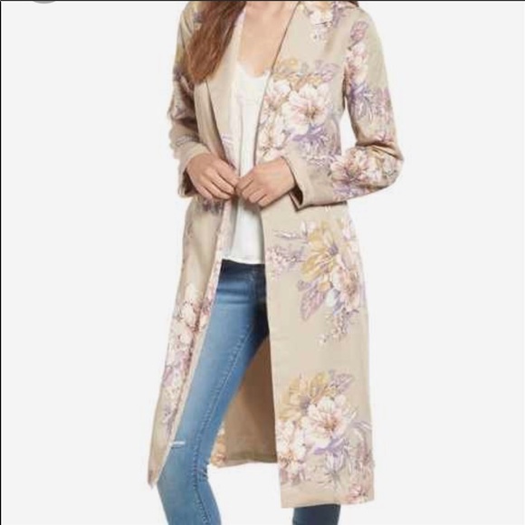 Nordstrom Leith Coat Beige Floral Light Weight Duster XS - Picture 1 of 5